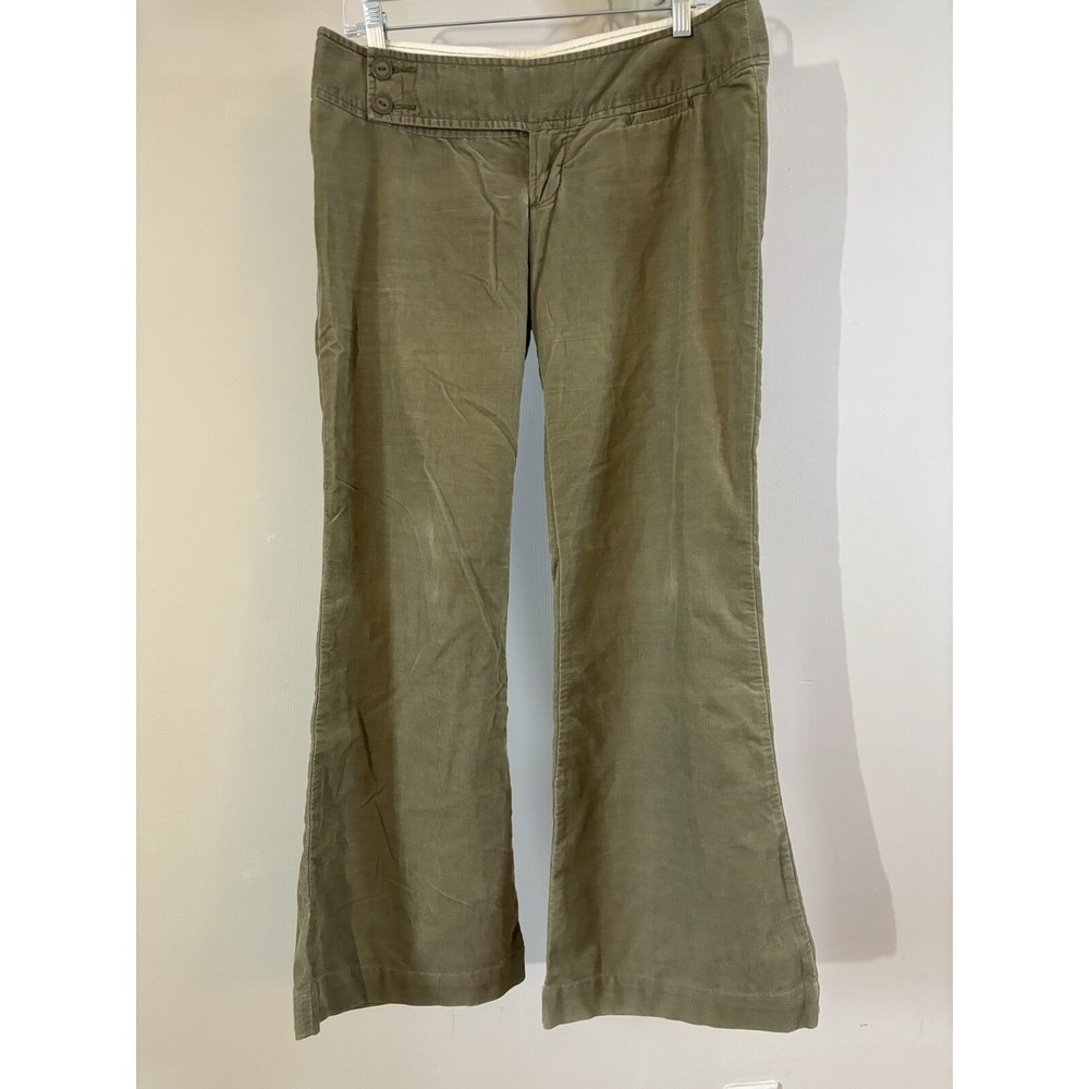 VTG ABERCROMBIE & FITCH Olive Green Corduroy Flare Leg Pants Low Waist 6 Y2K